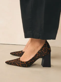 Next Leather Block Court Heels Leopard Sale