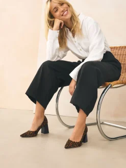 Next Leather Block Court Heels Leopard Sale