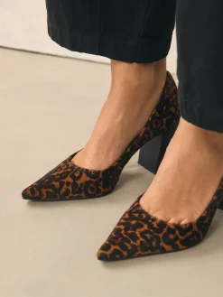 Next Leather Block Court Heels Leopard Sale