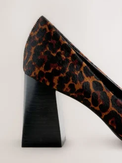 Next Leather Block Court Heels Leopard Sale