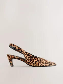 Next Leather Pointed Toe Slingback Heels Leopard Discount