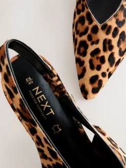 Next Leather Pointed Toe Slingback Heels Leopard Discount