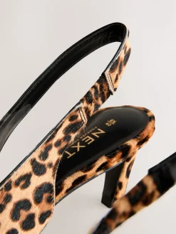 Next Leather Pointed Toe Slingback Heels Leopard Discount