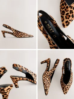 Next Leather Pointed Toe Slingback Heels Leopard Discount