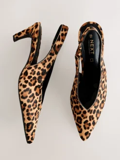 Next Leather Pointed Toe Slingback Heels Leopard Discount