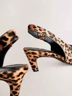 Next Leather Pointed Toe Slingback Heels Leopard Discount