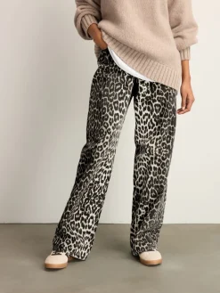 Next Print Cotton Wide Leg Jeans Leopard Sale