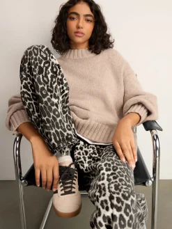 Next Print Cotton Wide Leg Jeans Leopard Sale