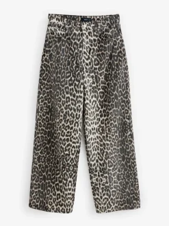 Next Print Cotton Wide Leg Jeans Leopard Sale