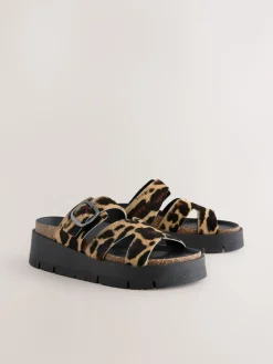 Next Leather Strap Buckle Detail Sandals Leopard Print Discount