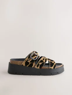 Next Leather Strap Buckle Detail Sandals Leopard Print Discount