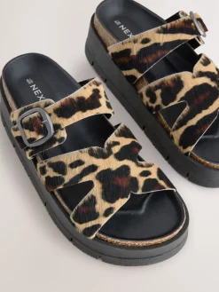 Next Leather Strap Buckle Detail Sandals Leopard Print Discount