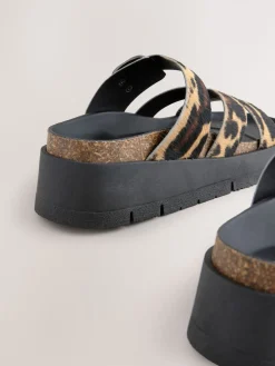 Next Leather Strap Buckle Detail Sandals Leopard Print Discount