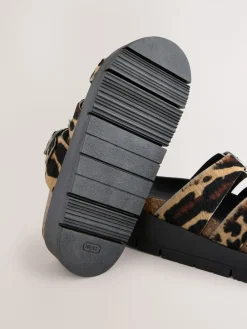 Next Leather Strap Buckle Detail Sandals Leopard Print Discount