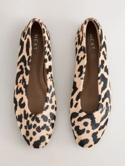 Next Leopard Print Standard/Wide Fit Leather Round Toe Ballerinas Outlet