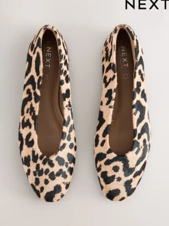 Next Leopard Print Standard/Wide Fit Leather Round Toe Ballerinas Outlet