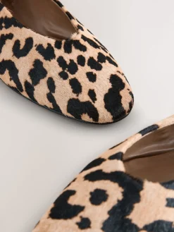 Next Leopard Print Standard/Wide Fit Leather Round Toe Ballerinas Outlet