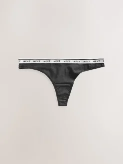Next Thong Cotton Logo Knickers 4 Pack Leopard Print