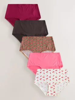 Next Midi Microfibre Knickers 5 Pack Leopard/Cherry Print Hot