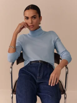 Next 100% Merino Wool N.Premium Roll Neck Jumper Light Blue Hot