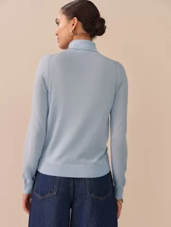 Next 100% Merino Wool N.Premium Roll Neck Jumper Light Blue Hot