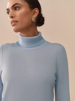 Next 100% Merino Wool N.Premium Roll Neck Jumper Light Blue Hot