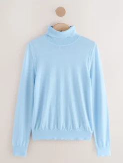 Next 100% Merino Wool N.Premium Roll Neck Jumper Light Blue Hot