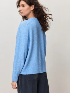 Next Light Blue Badge Embroidery Crew Neck Knitted Jumper with Wool Online
