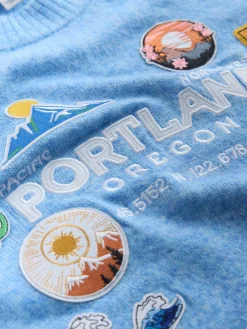 Next Light Blue Badge Embroidery Crew Neck Knitted Jumper with Wool Online