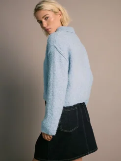 Next Boucle Long Sleeve Polo Jumper Light Blue Best