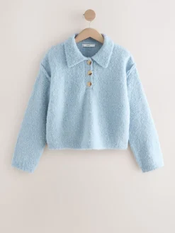 Next Boucle Long Sleeve Polo Jumper Light Blue Best