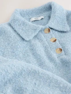 Next Boucle Long Sleeve Polo Jumper Light Blue Best