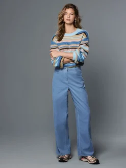 Next Cord Wide Leg Trousers Light Blue Hot
