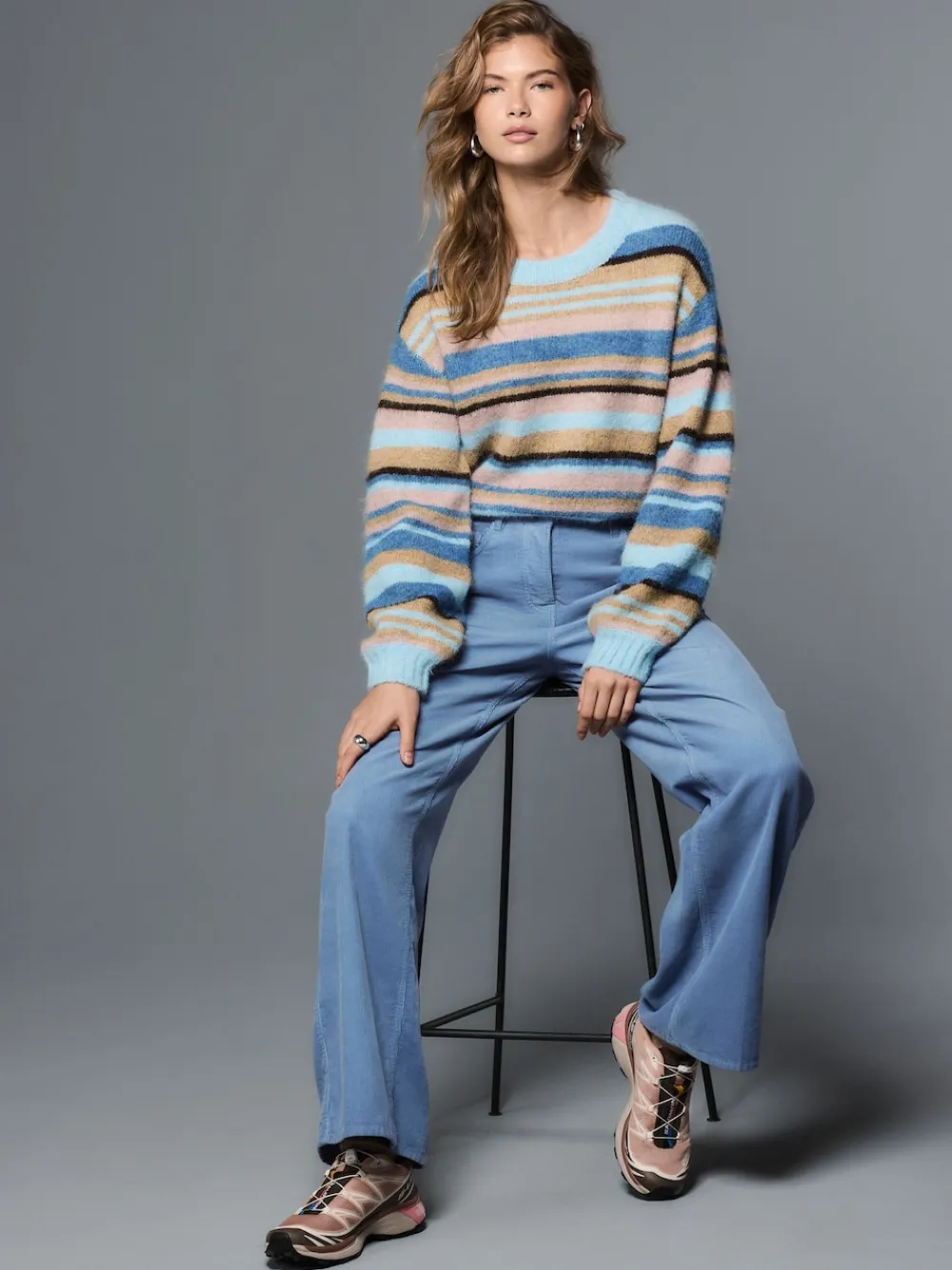 Next Cord Wide Leg Trousers Light Blue Hot