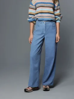 Next Cord Wide Leg Trousers Light Blue Hot