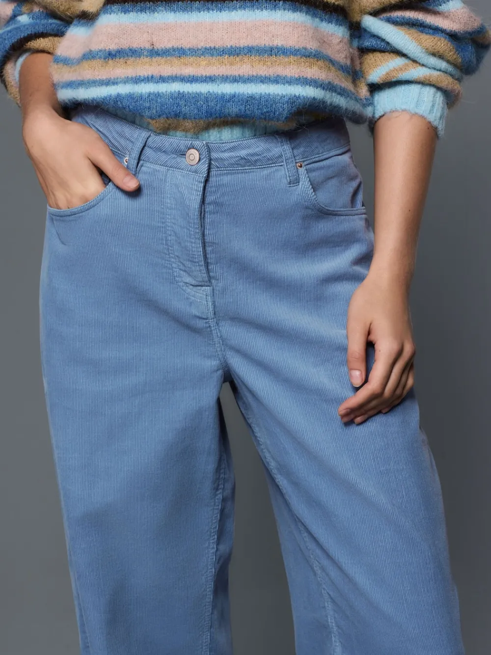Next Cord Wide Leg Trousers Light Blue Hot