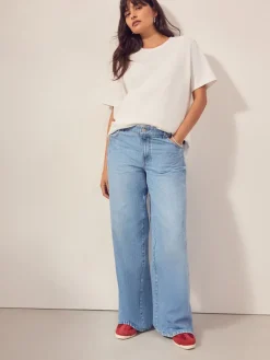 Next Maternity Wide Leg 100% Cotton Jeans Light Blue Clearance