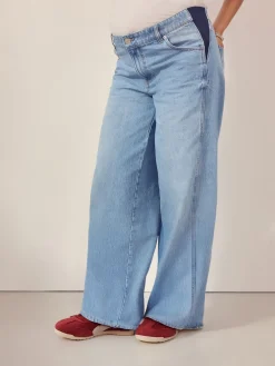 Next Maternity Wide Leg 100% Cotton Jeans Light Blue Clearance