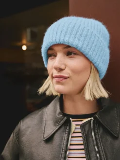 Next Light Blue Ribbed Beanie Containing Wool Hat Hot
