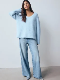 Next Scoop Neck Jumper With Wool Light Blue Hot