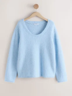 Next Scoop Neck Jumper With Wool Light Blue Hot