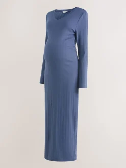 Next Tie Back Ribbed V-Neck Dress Light Blue Outlet