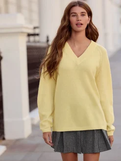 Next Light Yellow N.Premium 100% Merino Wool V-Neck Jumper