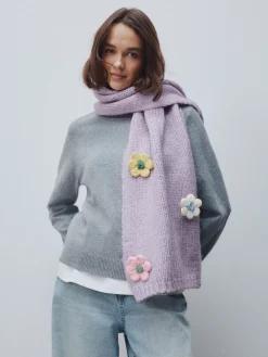 Next Lilac Flower Hand Knit Heavyweight Scarf