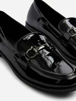 Linzi Black Belle Patent Slip-Ons Leather Loafers With Gold Trim Hot