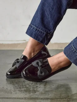 Linzi Cathy Platform Loafers with Large Bow Black