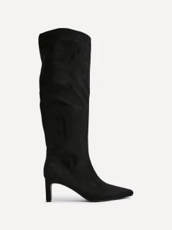 Linzi High Leg Uptown Slim Block Heel High Leg Boots Black Chrome New