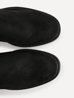 Linzi Power High Leg Boots With Stretch Side Panel and Buckle Detail Black Dark New