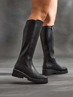 Linzi Black Gravity Stretch High Leg Wedge Boots New