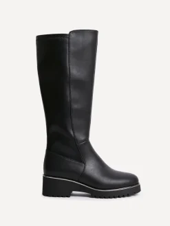 Linzi Black Gravity Stretch High Leg Wedge Boots New